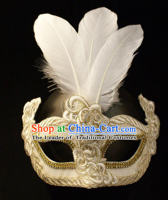 Halloween Exaggerated White Feather Face Mask Venice Fancy Ball Props Catwalks Accessories Christmas Mysterious Masks
