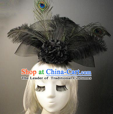 Top Grade Catwalks Black Veil Hair Accessories Halloween Modern Fancywork Feather Headwear