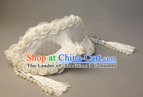 Halloween Exaggerated White Pearls Tassel Face Mask Venice Fancy Ball Props Catwalks Accessories Christmas Masks