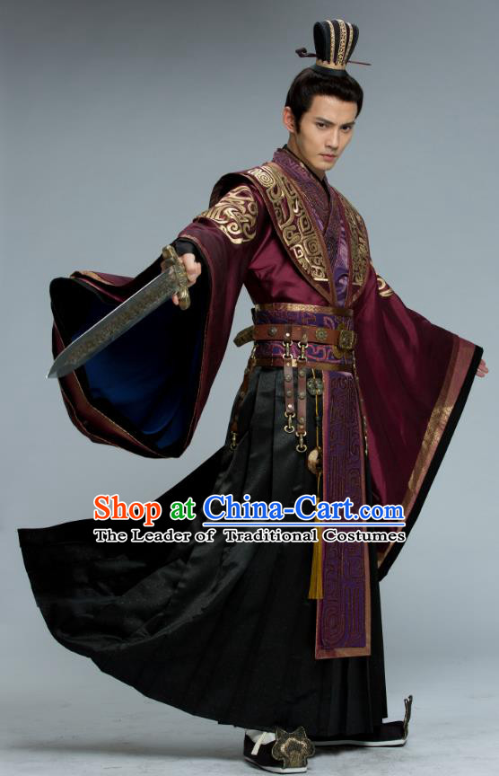 Chinese Ancient Southern and Northern Dynasties Swordsman Prime Minister Yuwen Hu Embroidered Historical Costume for Men