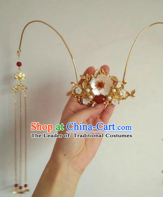 China Ancient Wedding Hair Accessories Chinese Traditional Xiuhe Suit Golden Phoenix Coronet Hairpins for Women