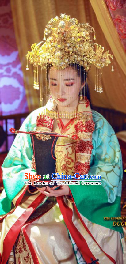 Chinese Ancient Queen Dugu Hanfu Dress Northern Zhou Dynasty Empress Historical Costume and Headpiece Complete Set