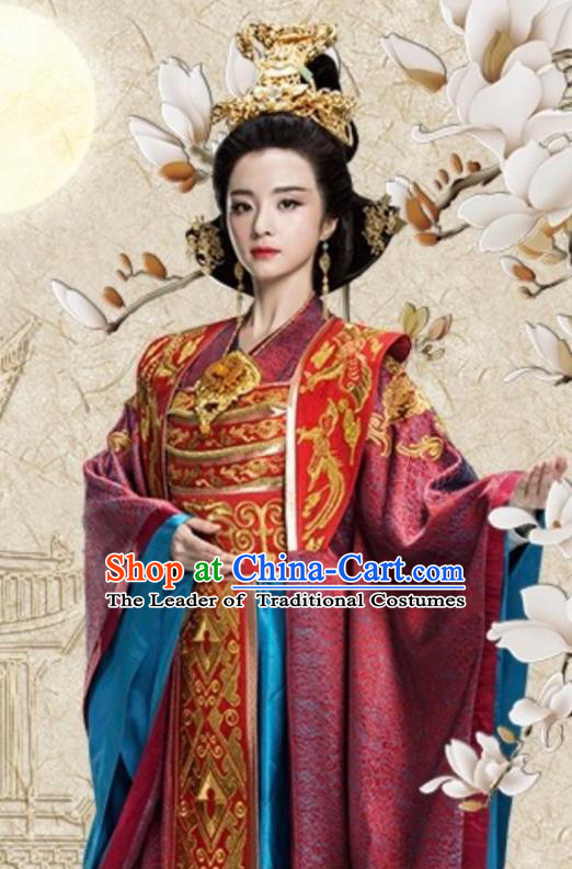 Chinese Ancient Queen Mother Hanfu Dress Northern Zhou Dynasty Empress Dowager Historical Costume and Headpiece Complete Set