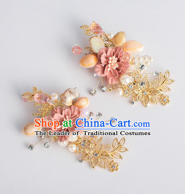 Chinese Ancient Bride Hair Accessories Xiuhe Suit Hairpins Pink Flower Hair Sticks for Women