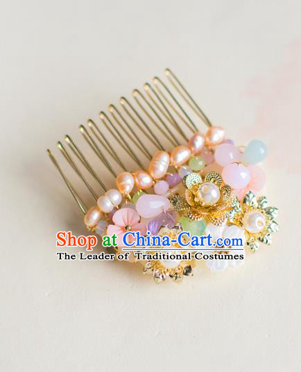 Chinese Traditional Palace Hair Accessories Xiuhe Suit Pearls Hair Comb Ancient Hairpins for Women