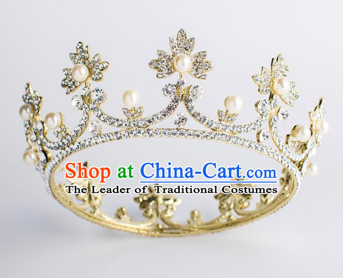 Baroque Bride Hair Accessories Classical Wedding Crystal Royal Crown Retro Round Imperial Crown Headwear for Women