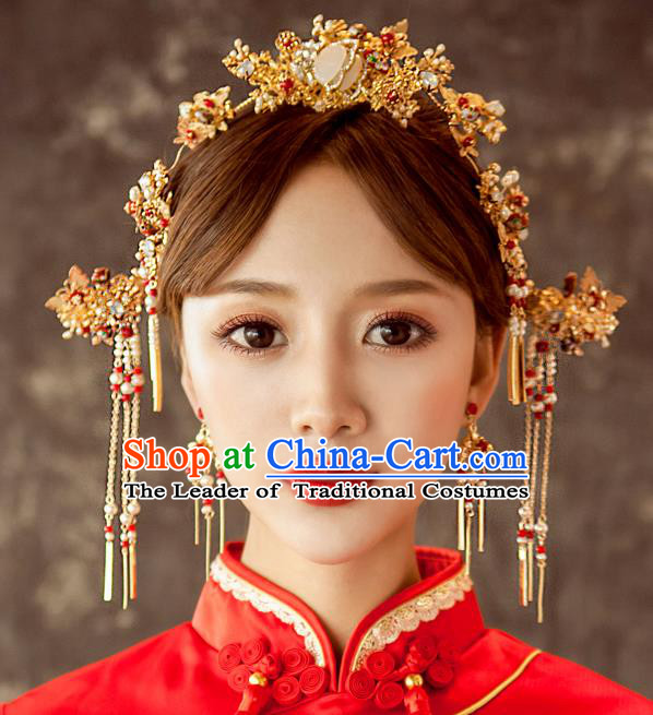 Chinese Traditional Wedding Hair Accessories Phoenix Coronet Ancient Xiuhe Suit Bride Hairpins Complete Set for Women