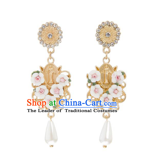 Bride Classical Accessories Flowers Earrings Wedding Jewelry Pearls Eardrop for Women