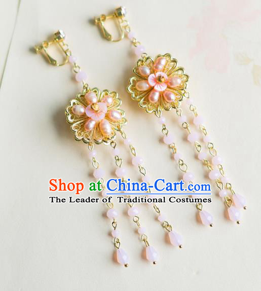 Bride Classical Accessories Pink Pearls Earrings Wedding Jewelry Tassel Eardrop for Women