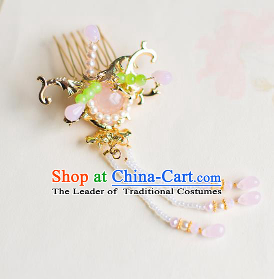 Chinese Traditional Palace Hair Accessories Tassel Hair Comb Ancient Xiuhe Suit Hairpins for Women