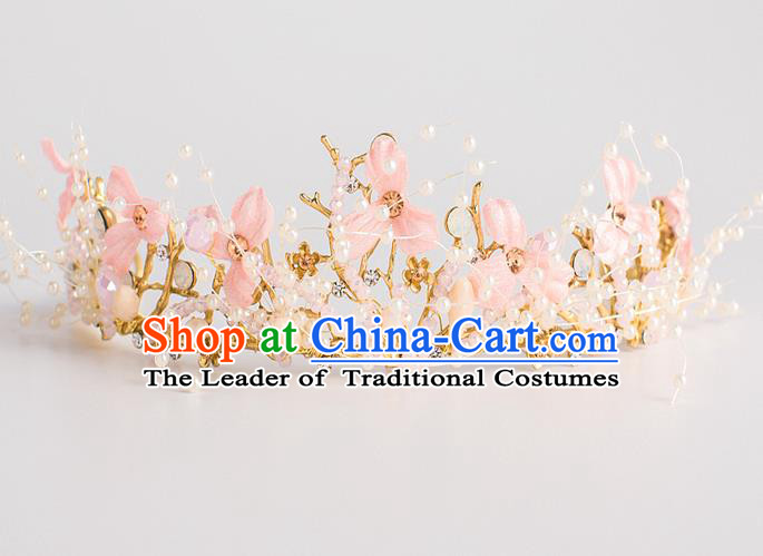 Baroque Princess Pink Flowers Royal Crown Bride Classical Hair Accessories Wedding Imperial Crown for Women