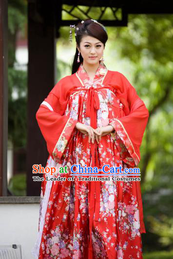 Chinese Traditional Princess Red Hanfu Dress Ancient Tang Dynasty Palace Lady Costume for Women