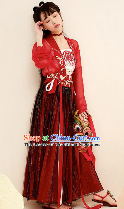 Chinese Ancient Tang Dynasty Imperial Concubine Embroidered Costume Traditional Palace Lady Hanfu Dress for Women