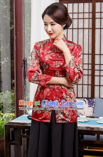 Top Grade Chinese National Costume Printing Red Qipao Blouse Traditional Tang Suit Coats for Women