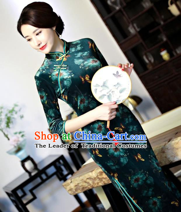 Traditional Ancient Chinese Young Women Cheongsam Dress Republic of China Tangsuit Stand Collar Blouse Dress Tang Suit Clothing