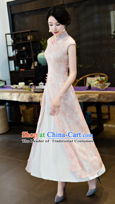 Chinese National Costume Tang Suit Qipao Dress Traditional Republic of China Pink Cheongsam for Women