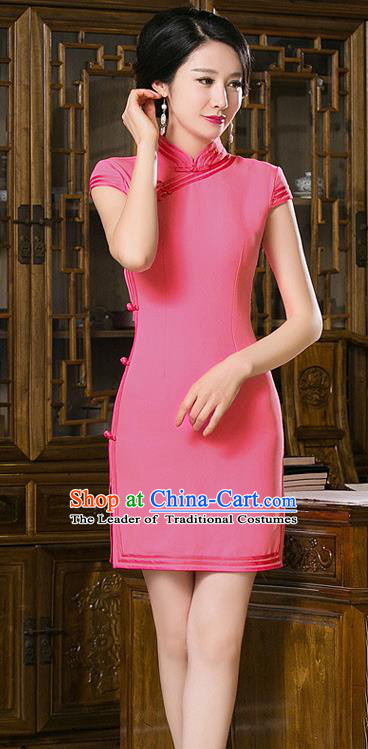Chinese Top Grade Retro Rosy Short Qipao Dress Traditional Republic of China Tang Suit Cheongsam for Women