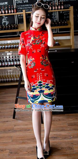 Chinese Top Grade Retro Red Qipao Dress Traditional Republic of China Tang Suit Short Cheongsam for Women