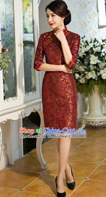 Top Grade Chinese Elegant Cheongsam Traditional China Tang Suit Purplish Red Qipao Dress for Women