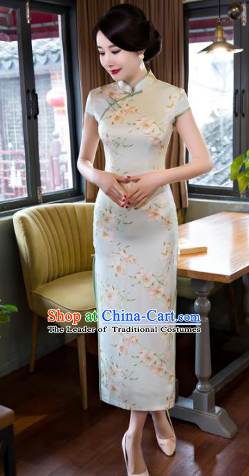 Top Grade Chinese Elegant Printing Light Green Cheongsam Traditional Republic of China Tang Suit Qipao Dress for Women