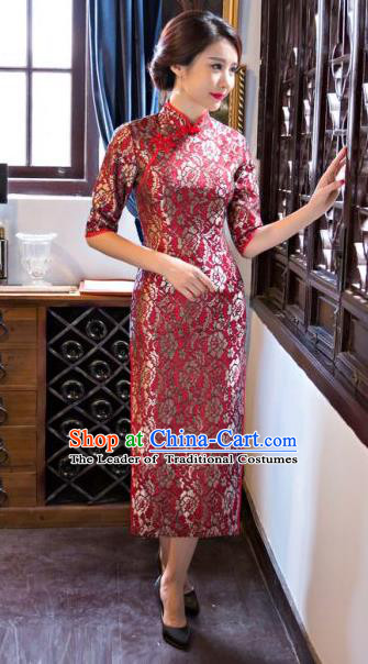 Chinese Traditional Costume Elegant Silk Cheongsam China Tang Suit Red Qipao Dress for Women
