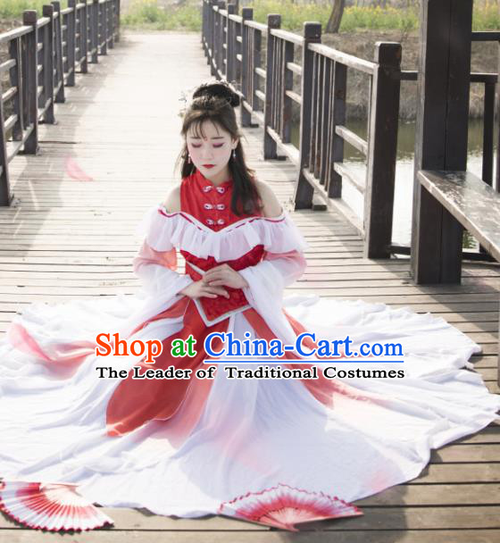 Chinese Ancient Princess Young Lady Costume Cosplay Swordswoman Red Dress Hanfu Clothing for Women