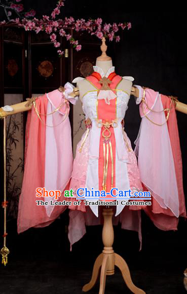 Chinese Ancient Princess Young Lady Costume Cosplay Swordswoman Pink Dress Hanfu Clothing for Women