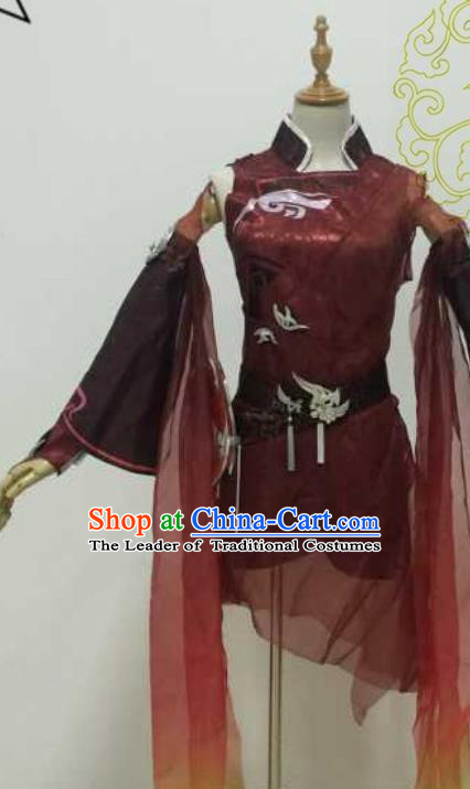 Chinese Ancient Cosplay Swordswoman Hanfu Dress Ming Dynasty Heroine Embroidered Costume and Boots for Women