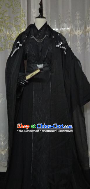 Chinese Ancient Nobility Childe Black Costume Cosplay Swordsman Royal Highness Clothing for Men