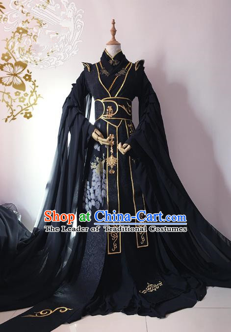 Chinese Ancient Nobility Childe Royal Highness Black Costume Cosplay Swordsman Embroidered Clothing for Men