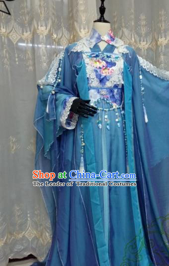 Chinese Ancient Fairy Green Costume Cosplay Swordswoman Clothing Tang Dynasty Princess Hanfu Dress for Women