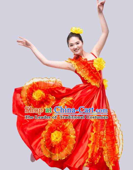 Top Grade Stage Show Costume Chorus Modern Dance Classical Dance Peony Red Dress for Women