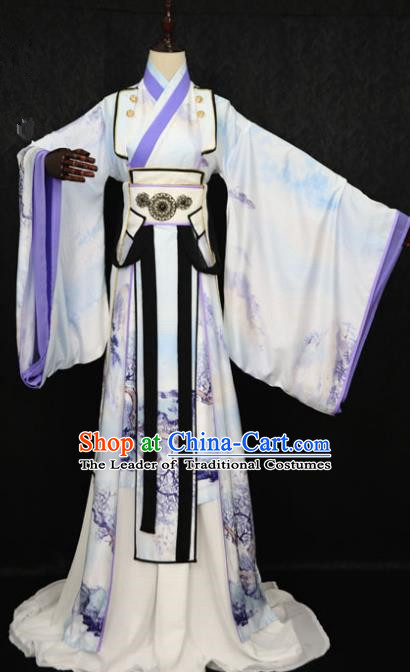 Chinese Ancient Royal Highness Costume Cosplay Nobility Childe Swordsman Embroidered Clothing for Men