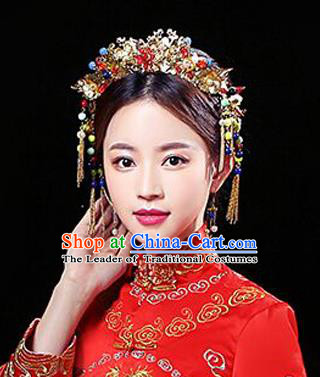 Chinese Traditional Handmade Wedding Bride Phoenix Coronet Hair Accessories Ancient Hairpins Complete Set for Women