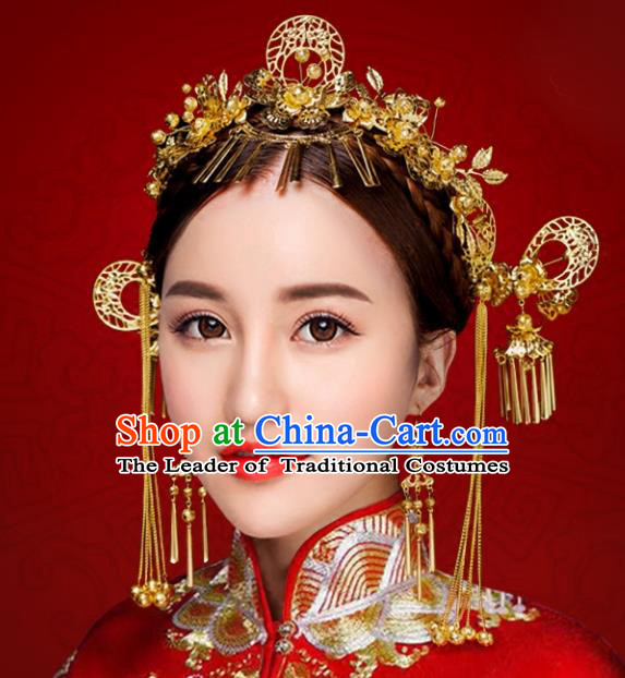 Chinese Traditional Xiuhe Suit Phoenix Coronet Hair Accessories Ancient Hairpins Hair Clips Complete Set for Women