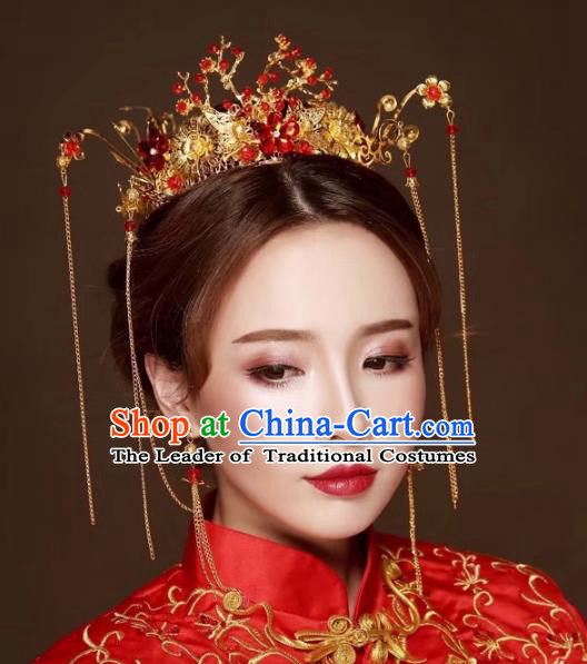 Chinese Traditional Xiuhe Suit Phoenix Coronet Hair Accessories Ancient Hairpins Complete Set for Women