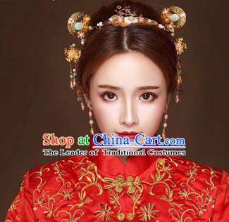 Chinese Traditional Handmade Bride Xiuhe Suit Hair Accessories Ancient Hairpins Complete Set for Women