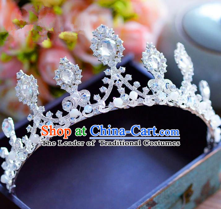 Top Grade Handmade Baroque Princess Crystal Royal Crown Bride Zircon Hair Imperial Crown for Women