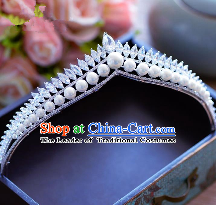 Top Grade Handmade Baroque Princess Zircon Pearls Royal Crown Crystal Hair Imperial Crown for Women