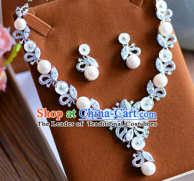 Top Grade Handmade Wedding Jewelry Accessories Pearls Crystal Necklace and Earrings for Women