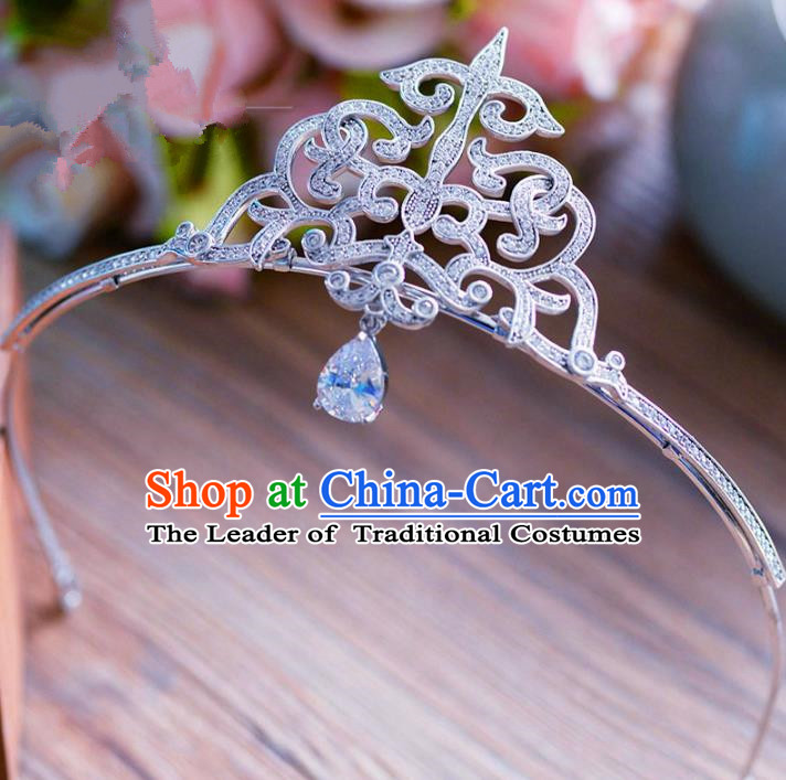Top Grade Handmade Baroque Zircon Hair Accessories Princess Tassel Royal Crown Headwear for Women