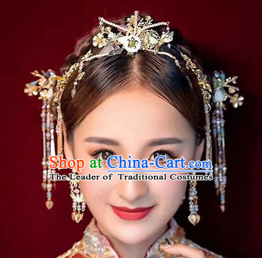 Ancient Chinese Handmade Beads Hair Clips Traditional Hair Accessories Xiuhe Suit Hairpins for Women