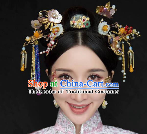 Ancient Chinese Handmade Traditional Hair Accessories Hairpins Jade Hair Comb Complete Set for Women