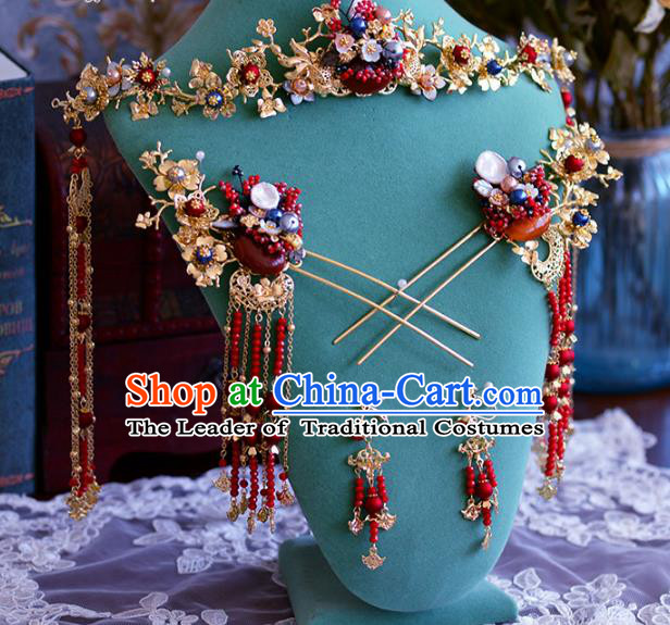 Ancient Chinese Handmade Traditional Hair Accessories Phoenix Coronet Hairpins Complete Set for Women