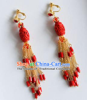 Top Grade Chinese Handmade Wedding Red Coral Tassel Earrings Accessories Bride Eardrop for Women