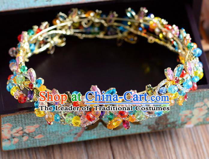 Top Grade Handmade Hair Accessories Baroque Colorful Zircon Royal Crown Headwear for Women