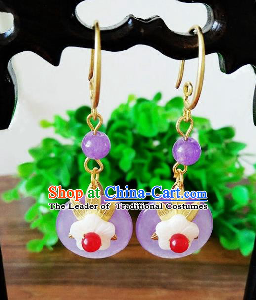 Top Grade Chinese Handmade Accessories Hanfu Purple Jade Eardrop Ancient Earrings for Women