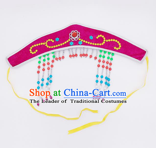 Traditional Chinese Mongol Nationality Rosy Headband, Mongolian Minority Hair Accessories Dance Headwear for Kids