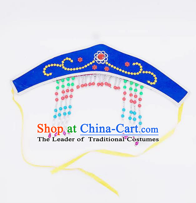 Traditional Chinese Mongol Nationality Blue Headband, Mongolian Minority Hair Accessories Dance Headwear for Kids