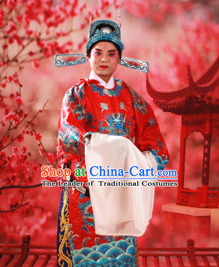 Red Color Chinese Classical Opera Mang Embroidered Dragon Long Robe for Men